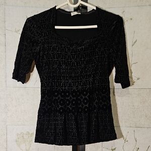 Meadow Rue Black Blouse with Fitted Silhouette and Smocked Details